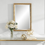 Antiqued Gold Rectangular Mirror with Bamboo Design