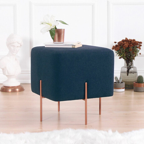 Square Ottoman // Linen + Copper Coated Leg (Green)