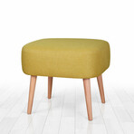 Parrot Ottoman // Linen + Wooden Legs (Blue)
