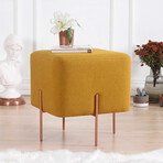 Square Ottoman // Linen + Copper Coated Leg (Green)