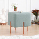 Square Ottoman // Linen + Copper Coated Leg (Green)