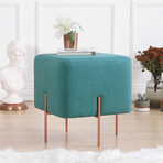 Square Ottoman // Linen + Copper Coated Leg (Green)