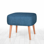 Parrot Ottoman // Linen + Wooden Legs (Blue)