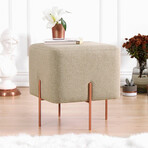 Square Ottoman // Linen + Copper Coated Leg (Green)