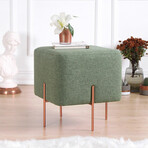 Square Ottoman // Linen + Copper Coated Leg (Green)