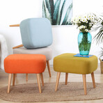 Parrot Ottoman // Linen + Wooden Legs (Blue)