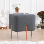 Square Ottoman // Linen + Copper Coated Leg (Green)