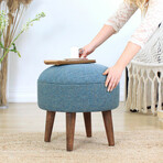 Deff Ottoman // Velvet + Wooden Legs (Blue)