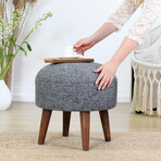 Deff Ottoman // Velvet + Wooden Legs (Blue)