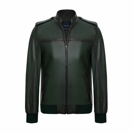 Mock Neck Bomber Jacket // Dark Green (S)