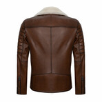 Quilted Arms Plush Collar Jacket // Light Brown (M)