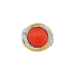 18K Yellow Gold + 18k White Gold Coral + Diamond Ring // Ring Size: 6.5 // New