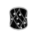 18K White Gold Diamond + Onyx Ring // Ring Size: 7.25 // New