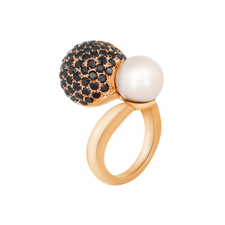 18K Rose Gold Diamond + Pearl Ring // Ring Size: 8 // New
