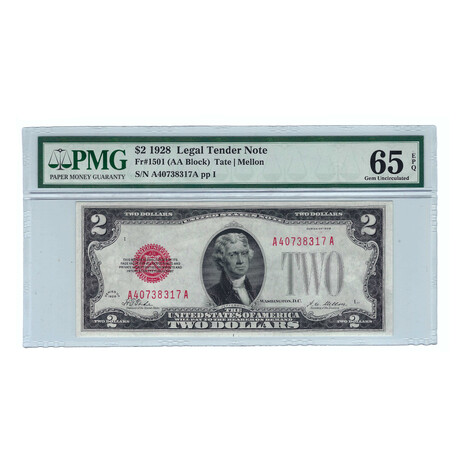 1928 $2 Small Size Legal Tender Note // PMG Certified Gem Uncirculated 65 PPQ