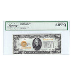 1928 $20 Small Size Gold Certificate // Legacy Certified Gem Uncirculated 63 PPQ