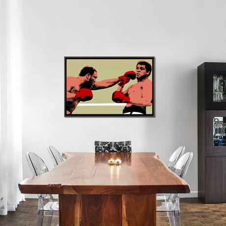 Joe Frazier Throwing Punch at Muhammad Ali, 1975 by Muhammad Ali Enterprises (18"H x 26"W x 0.75"D)