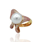 Fani // 18K Yellow Gold Diamond + Pearl + Pink Sapphire Ring // Ring Size: 8 // Store Display