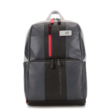 Leather Backpack // Gray + Black + Red