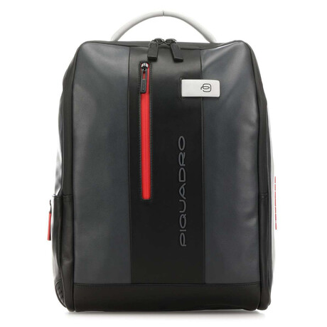 Leather Anti-Theft Backpack // Gray + Black + Red