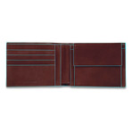 Leather Wallet With Coin Purse // Brown + Blue