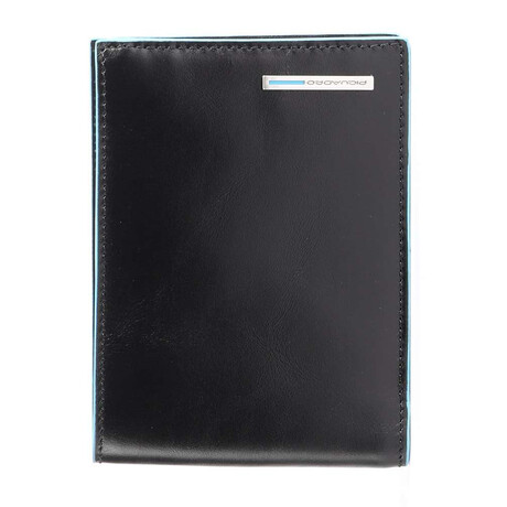 Leather Wallet With Coin Purse // Black + Blue