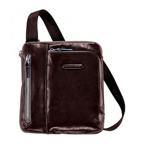 Leather iPad Crossbody Bag // Brown + Blue