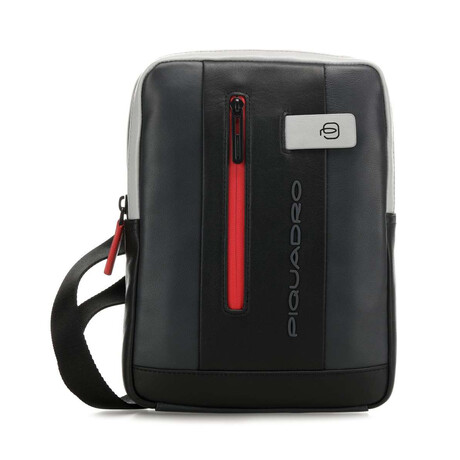 Leather Crossbody Bag // Gray + Black + Red