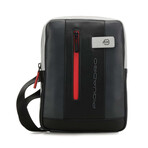 Leather Crossbody Bag // Gray + Black + Red