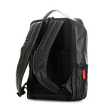 Leather Anti-Theft Backpack // Gray + Black + Red