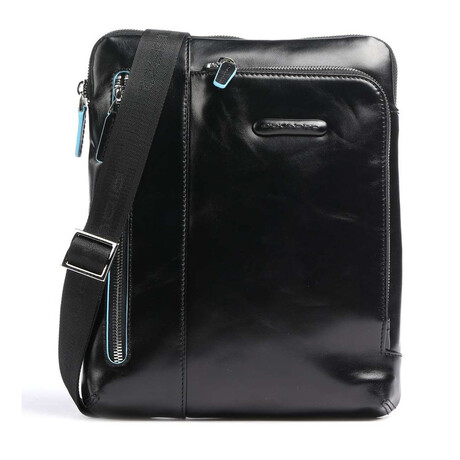 Leather iPad Crossbody Bag // Black + Blue