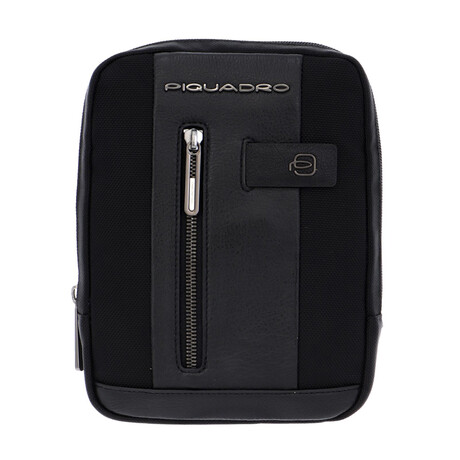 Textile + Leather Crossbody Bag // Black