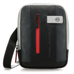 Small Leather Crossbody Bag // Gray + Black + Red