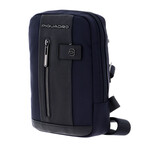 Textile + Leather Crossbody Bag // Navy