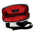 Leather Crossbody Bag // Gray + Black + Red