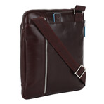 Leather iPad Crossbody Bag // Brown + Blue