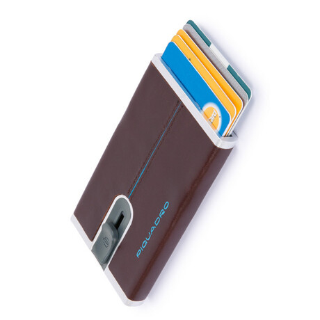 Leather Sliding-System Card Case // Brown + Blue