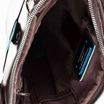 Leather iPad Crossbody Bag // Brown + Blue