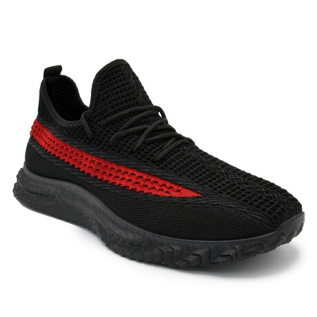 Akademiks Men's Stream Knit Sneakers // Black + Red (8 M)