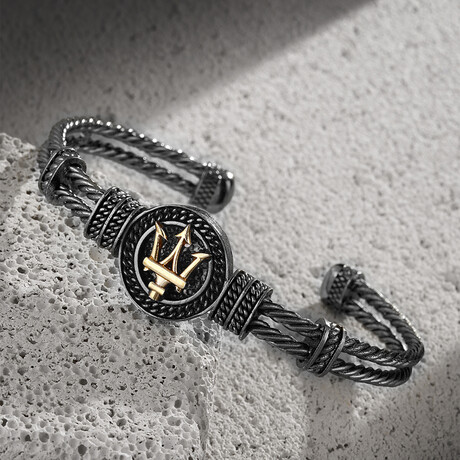 Spartan-Etched Cuff Bracelet // Smoked + Gold