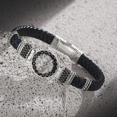 Leather Lion Bracelet // Navy