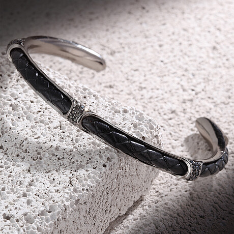 Leather Cuff // Black + Silver