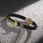 Leather Anchor Bracelet // Black + Gold