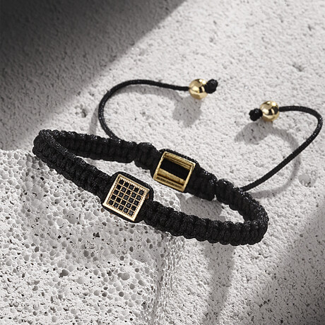 Square Charm Wrap Bracelet // Gold + Black