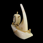 Banded White Onyx Nautical Sailboat Clock