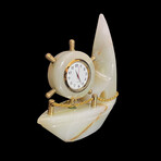 Banded White Onyx Nautical Sailboat Clock