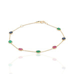 18K Yellow Gold Oval Ruby + Emerald + Sapphire Single Line Bracelet // 7.5" // Pre-Owned