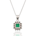 Platinum + 18K White Gold Diamond + Emerald Necklace // 16" // Pre-Owned