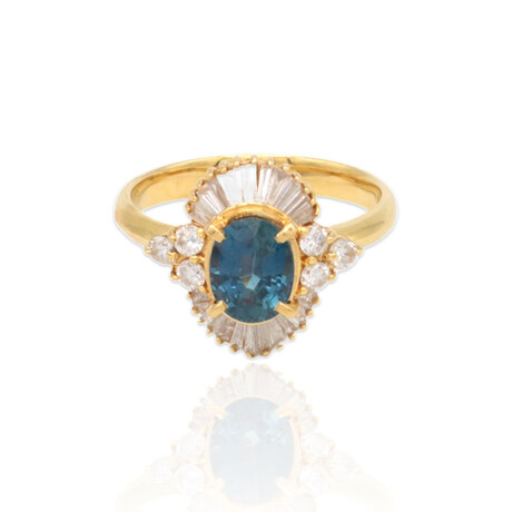 18K Yellow Gold Diamond + Sapphire Ring // Ring Size: 6.25 // Pre-Owned