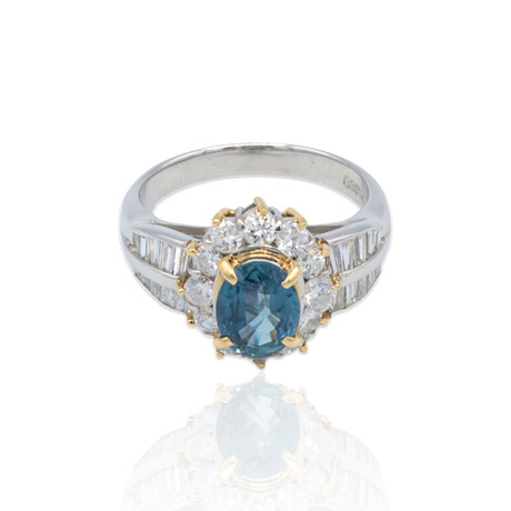 Platinum + 18K Yellow Gold Diamond + Sapphire Ring // Ring Size: 8.25 // Pre-Owned
